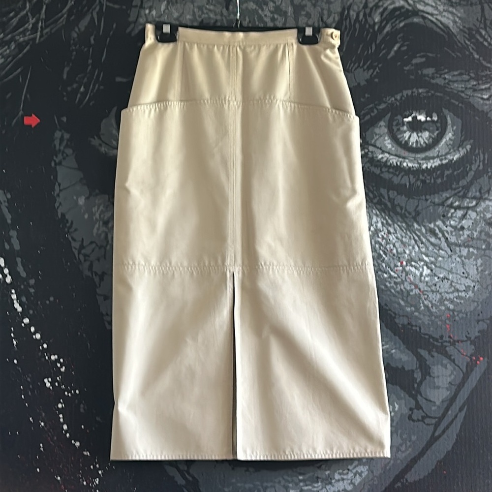GIanfranco FERRE new COUTURE POPLIN & LEATHER DETAILED LONG MAXI SKIRT 42